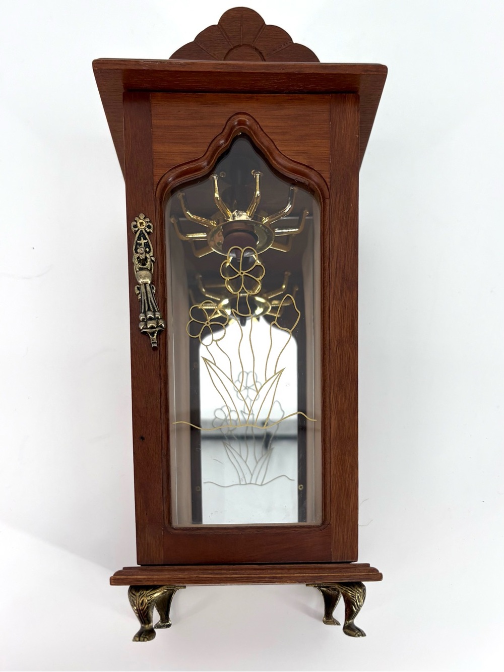 Wood Tone Jewelry Cabinet with Gold Accent Detailing